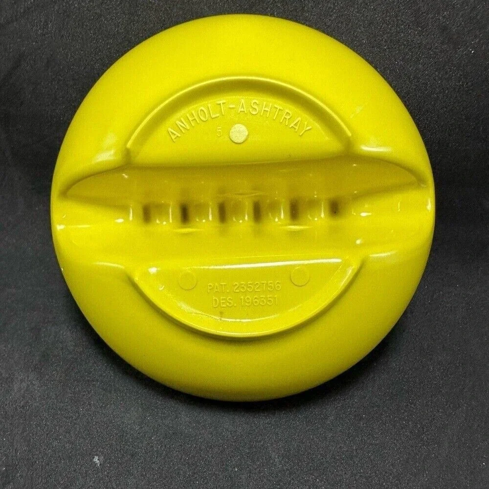 Vintage Anholt Ashtray Yellow‎ Ceramic 4 Cigarette Rest Patented Design
